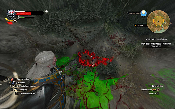 In this quest you will solve troubles in the Vermentino Vineyard (M2,3) - Wine Wars - group of side quests - Side quests - The Witcher 3: Blood and Wine Game Guide