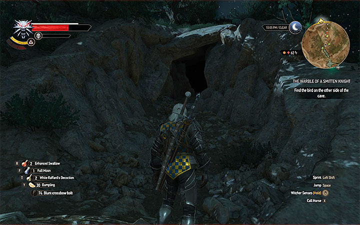 Entrance to the cave through which you must walk on your way to Vivienne - The Warble of a Smitten Knight - tourney quest - Side quests - The Witcher 3: Blood and Wine Game Guide