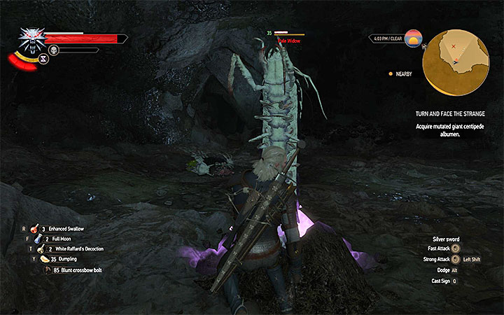 Wait for the Pale Widow to appear in the magic circle and attack the uncovered part of her body - Turn and Face the Strange - quest which unlocks mutations - Side quests - The Witcher 3: Blood and Wine Game Guide
