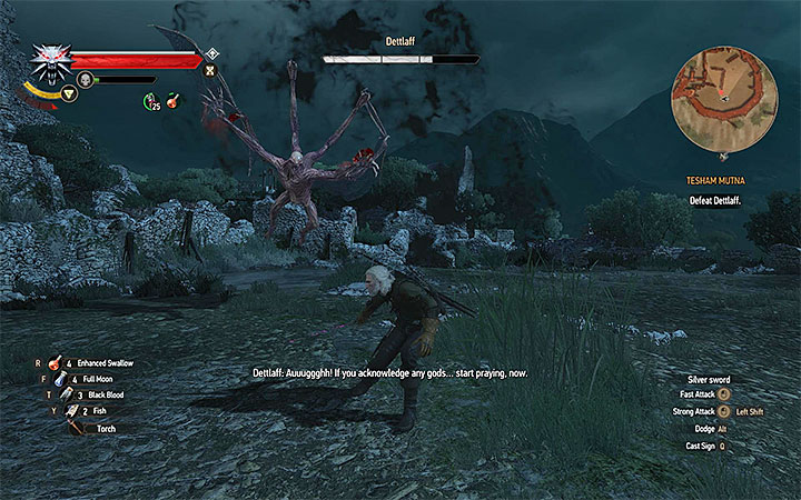 Jump to the sides whenever the boss tries to perform aerial attacks - Tesham Mutna - the final confrontation with Dettlaff - Main quests - The Witcher 3: Blood and Wine Game Guide