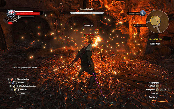 The Igni sign can set the enemy ablaze, exposing it to Geralts attacks. - Main quests bosses in The Witcher 3: Blood and Wine - All Boss Fights - The Witcher 3: Blood and Wine Game Guide