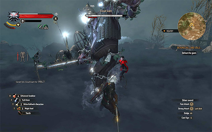 Wait for the giant to also get close to the charged cage and jump away in the last moment from his attack - Main quests bosses in The Witcher 3: Blood and Wine - All Boss Fights - The Witcher 3: Blood and Wine Game Guide