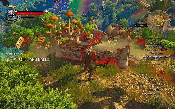 Use Aard sign on the house of the pigs and take the beam from it after winning the battle - Beyond Hill and Dale... - quest about finding Syanna - Main quests - The Witcher 3: Blood and Wine Game Guide