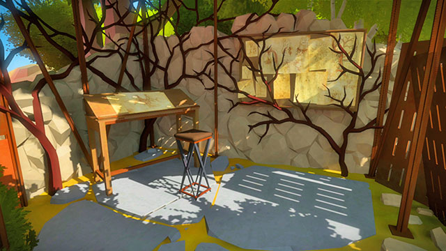 Solving all five puzzles grants you access to the graphic artists workshop - Walkthrough | The garden in The Witness - The garden - The Witness Game Guide & Walkthrough