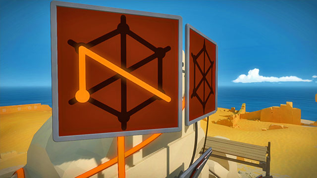 The surface, the left panel of the three - Puzzle solutions | Temple of the Sun in The Witness - Temple of the Sun - The Witness Game Guide & Walkthrough