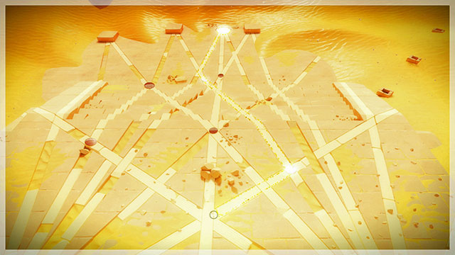 As soon as you do that, lead the beam between them and then, to the finishing point - Collectibles | Temple of the Sun in The Witness - Temple of the Sun - The Witness Game Guide & Walkthrough