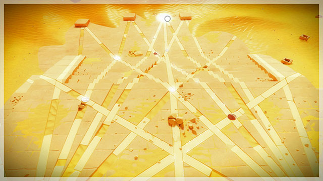 The second puzzle in this set requires moving a bit to the left, where light is shed on the circles on the left - Collectibles | Temple of the Sun in The Witness - Temple of the Sun - The Witness Game Guide & Walkthrough