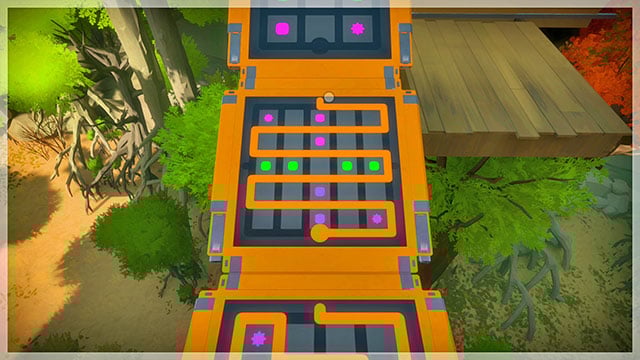 Fourth bridge, ninth puzzle, fork - the road ahead - Puzzle solutions - orange 1 | Tree house in The Witness - Tree house - The Witness Game Guide & Walkthrough