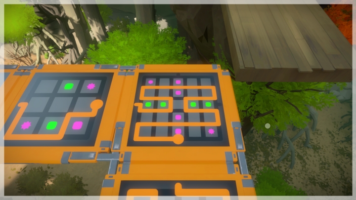 The fourth bridge, the tenth riddle, the crossroad - the path to the left - Puzzle solutions - orange 1 | Tree house in The Witness - Tree house - The Witness Game Guide & Walkthrough