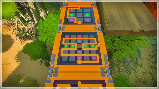 Fourth bridge, appropriate positioning of the fork in order to reach the laser faster - Puzzle solutions - orange 2 | Tree house in The Witness - Tree house - The Witness Game Guide & Walkthrough