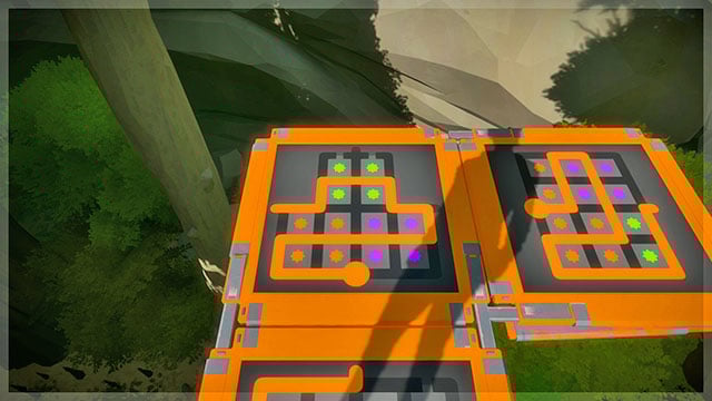 Sixth bridge, appropriate positioning of the fork in order to reach the laser faster - Puzzle solutions - orange 2 | Tree house in The Witness - Tree house - The Witness Game Guide & Walkthrough