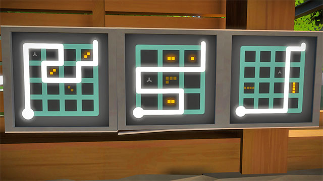 The second building, the first set of puzzles on the upper floor, the first three - Puzzle solutions | Quarry in The Witness - Quarry - The Witness Game Guide & Walkthrough