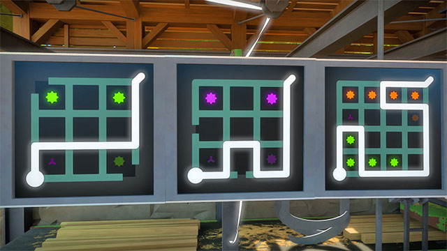 The second building, the second set of puzzles at the upper floor, the first three - Puzzle solutions | Quarry in The Witness - Quarry - The Witness Game Guide & Walkthrough