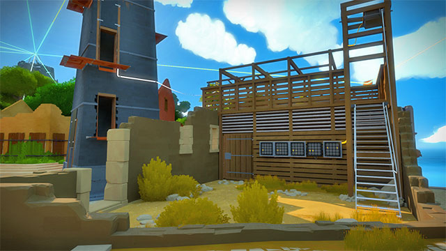 After you point the laser to the correct direction, go to the nearby building - Walkthrough | The Town in The Witness - The Town - The Witness Game Guide & Walkthrough