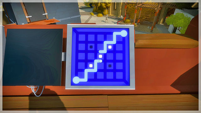 At the other side, there are five simple puzzles that require you to separate white fields from the black ones, using two beams - Walkthrough | The Town in The Witness - The Town - The Witness Game Guide & Walkthrough