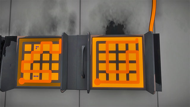 Puzzles on the left, the last two - Puzzle solutions 1 | Mountain in The Witness - Mountain - The Witness Game Guide & Walkthrough