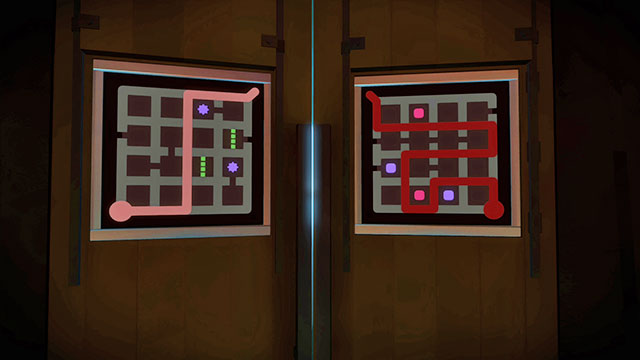 Two example puzzles from the room with columns - Puzzle solutions 2 | Mountain in The Witness - Mountain - The Witness Game Guide & Walkthrough