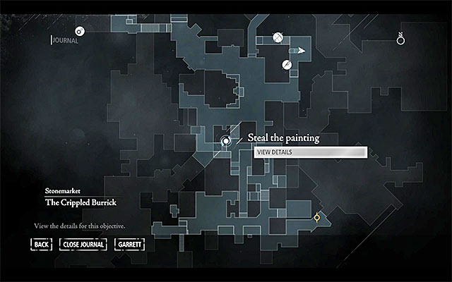 Your destination has been shown in the above screenshot - it is located to the South-West of the tavern, in the [Stonemarket - Clock Tower Plaza] district - A Stroke of Madness - Jobs - Basso - Thief - Game Guide and Walkthrough