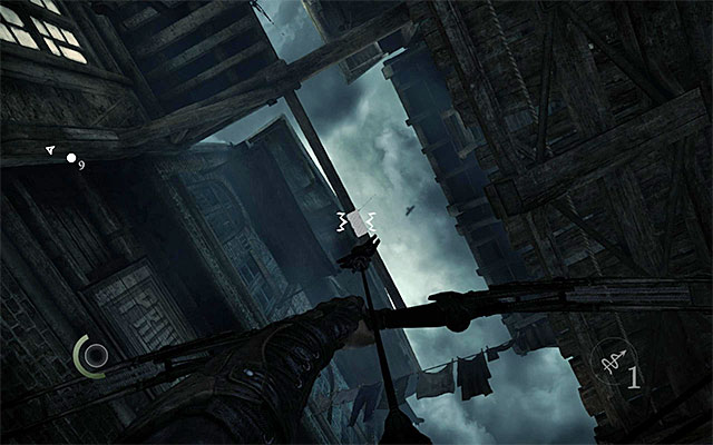 Stand on the single wooden beam and look up, which will allow you to locate the second interactive catch shown in the above screenshot - Taking a Fence - Jobs - Basso - Thief - Game Guide and Walkthrough