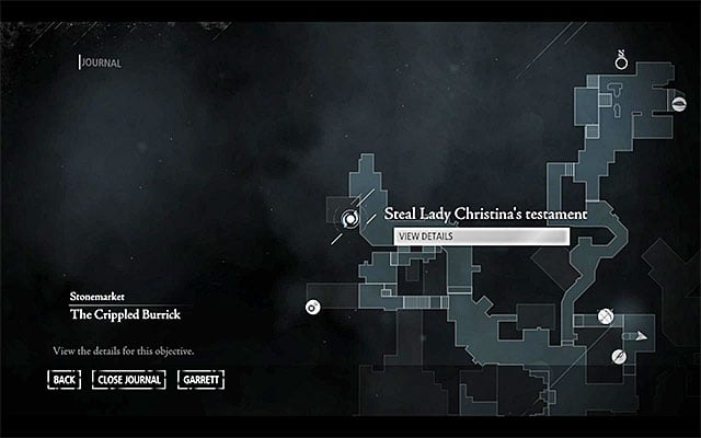 Your destination has been shown in the above screenshot - it is located to the North-West of the tavern and to the North of Ector's workshop, in [Stonemarket - Barons Way North] - A Ladys Bequest - Jobs - Basso - Thief - Game Guide and Walkthrough