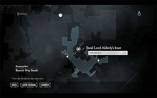 Your destination has been shown in the above screenshot - it is located in the [Stonemarket - Barons Way South] district, which you can reach, among others, by crossing the Southern part of the City center - Saving Face - Jobs - Basso - Thief - Game Guide and Walkthrough