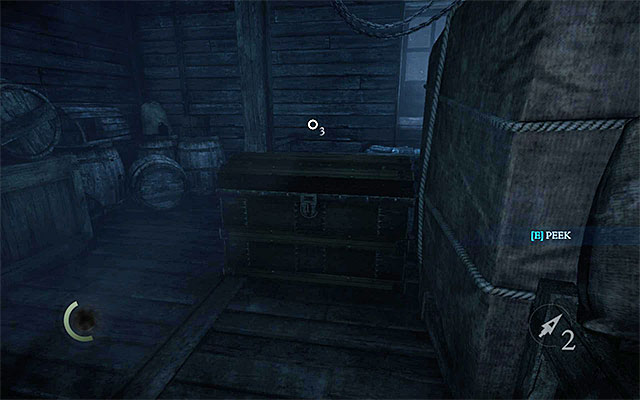 For the end, leave the chest, shown in the above screenshot, which is located at the stairs and which you need to break to (put out the candle and use a throwable to divert the attention of the guard) - Happy Medium - Client Jobs - Vittori - Thief - Game Guide and Walkthrough