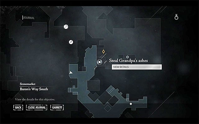 Your destination has been shown in the above screenshot - it is located in [Stonemarket - Market Street], which you visit, among others, on your way to the place, where you start the sixth chapter of the campaign mode - A Grave Matter - Jobs - Basso - Thief - Game Guide and Walkthrough