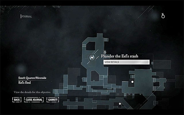 Your destination has been shown in the above screenshot - it is located in the Northern part of the South Quarter, in South Quarter / Riverside - Glimmer Lane close to the passage to the Stonemarket district - Poor Protection - Jobs - Basso - Thief - Game Guide and Walkthrough