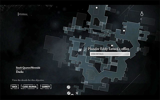 Your destination has been shown in the above screenshot - it is located in the central part of the South Quarter, in the [South Quarter / Riverside - Eels End] location - Shark Bait - Jobs - Basso - Thief - Game Guide and Walkthrough