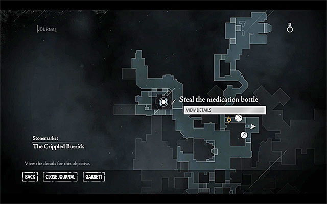 Your destination has been shown in the above screenshot - it is located to the West of the tavern, in location named [Stonemarket - Stonemarket Rooftops] - Medical Misery - Jobs - Basso - Thief - Game Guide and Walkthrough