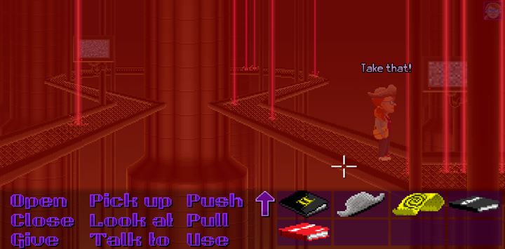 Hat + aluminum are a great laser protection. - Part 8 - The Escape | Walkthrough - Walkthrough - Thimbleweed Park Game Guide