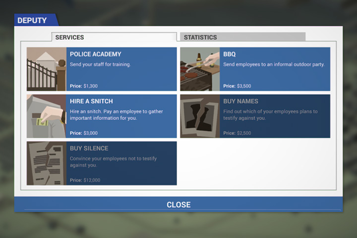 Your deputy offers a few useful options. - Managing subordinates - General advices - This is the Police Game Guide