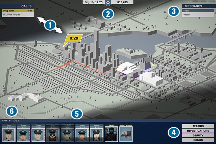 Before you there is the map of the city of Freeburg where you will spend most of your time - Interface - General advices - This is the Police Game Guide