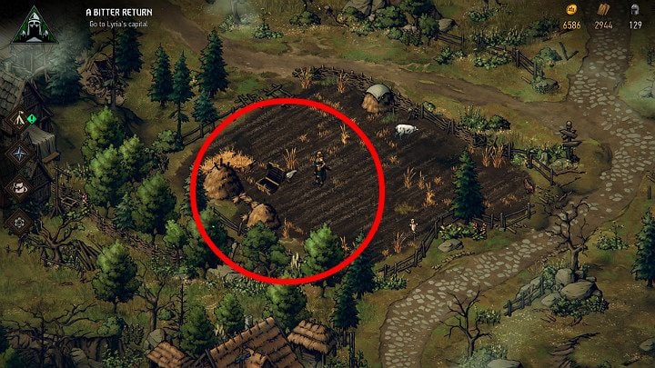 The fourth treasure chest is in the small field (check the area between the two haystacks) - Hidden treasures chests in Lyria | Thronebreaker The Witcher Tales - Maps of hidden treasures - Thronebreaker The Witcher Tales Guide