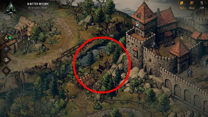 Go around Rastburg castle by moving from the side of the river - Hidden treasures chests in Lyria | Thronebreaker The Witcher Tales - Maps of hidden treasures - Thronebreaker The Witcher Tales Guide
