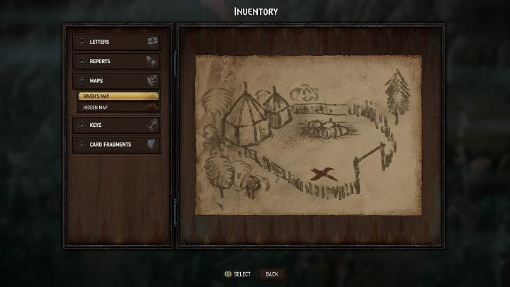 The map leading to treasure number 8 is given to you by a raven in the place marked with a blue number 8 - Hidden treasures chests in Aedirn | Thronebreaker The Witcher Tales - Maps of hidden treasures - Thronebreaker The Witcher Tales Guide