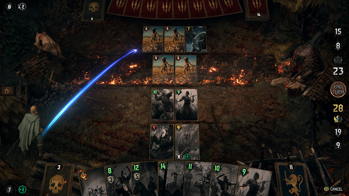 The Fire causes all units in the row covered by this effect to have a 33% chance of taking 2 points of damage at the beginning of the turn - Weather Effects Cards in Thronebreaker The Witcher Tales - Card Deck - Thronebreaker The Witcher Tales Guide