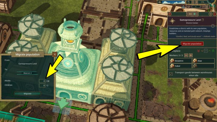 If you want to send residents to a new district, click on District Center and choose Migrate Population - Timberborn: New district - how to build? - FAQ - Timberborn Guide