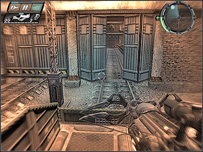 Enemy soldiers are occupying both sections of the loading dock, so you must have a lot of power at your disposal in order to avoid them - Drive-By III - Walkthrough - Timeshift - Game Guide and Walkthrough