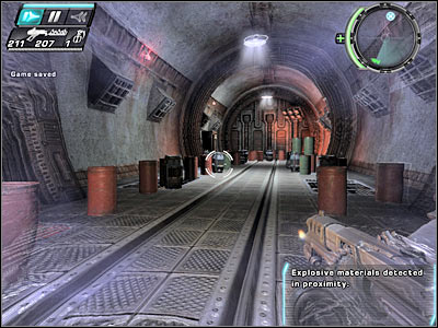 It's very important to reach the opposite end of this corridor quickly, because a single enemy unit will appear there - En Route II - Walkthrough - Timeshift - Game Guide and Walkthrough