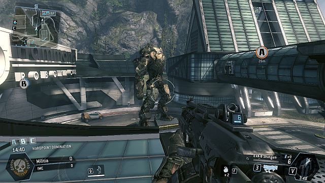 The central courtyard with a Titan statue - Corporate - Maps - Titanfall - Game Guide and Walkthrough