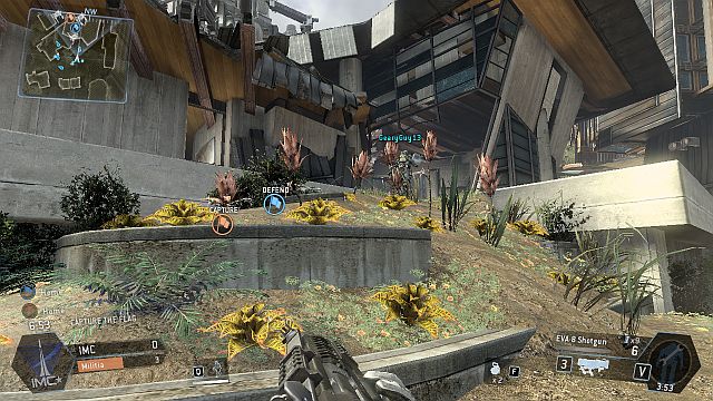 The entrance to the large building with a partly open hangar - Fracture - Maps - Titanfall - Game Guide and Walkthrough