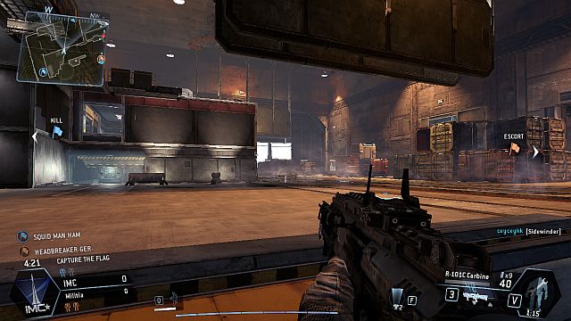 Regardless of many confined spaces, the fights that occur in the hangars are usually fought over a long distance because of the size of these rooms - Overlook - Maps - Titanfall - Game Guide and Walkthrough