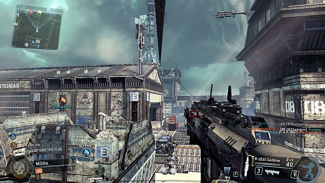 Zipping down the line allows you to quickly jump into action at the other side of the hangar. - Training Ground - Maps - Titanfall - Game Guide and Walkthrough