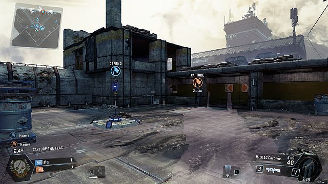 The flag is located in the right end of the map, on the other side of the hangar - Training Ground - Maps - Titanfall - Game Guide and Walkthrough