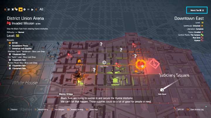 The World Tier can be checked in the upper right corner of the map. - Endgame - World Tier in Division 2 - Gameplay basics - The Division 2 Guide