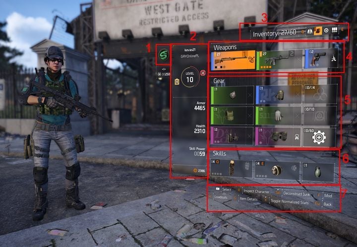 Inventory screen. - Interface in The Division 2 - Gameplay basics - The Division 2 Guide