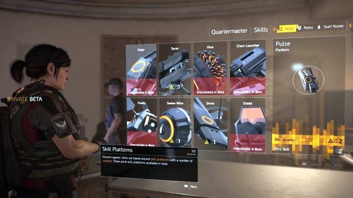 Quartermaster can unlock and upgrade skills, as well as Perks. - Quartermaster | The Base of Operations in The Division 2 - The Base of Operations and Settlements - The Division 2 Guide