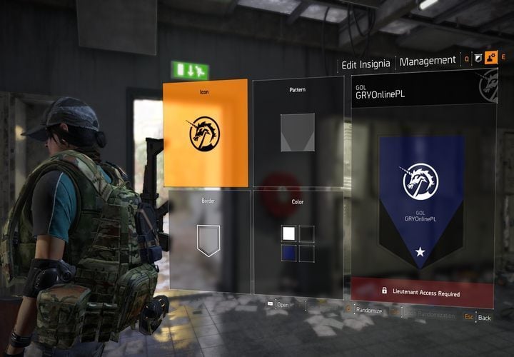 The Edit Insignia screen enables you to choose a pattern, color, as well as icon of your Insignia. - How to personalize my clan in The Division 2? - FAQ - The Division 2 Guide