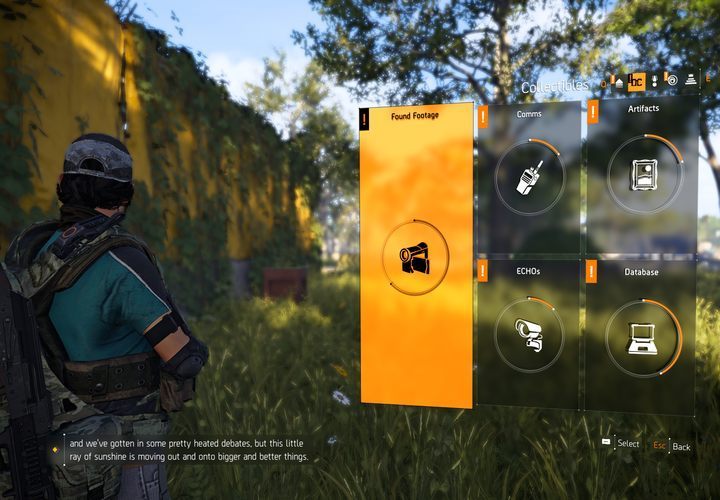 Visit the collectibles screen to take a look at found collectibles. - Where can I look through my collectibles in The Division 2? - FAQ - The Division 2 Guide